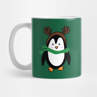 Festive Christmas Holiday Penguin Cartoon Doodle with Reindeer Antlers, made by EndlessEmporium Mug